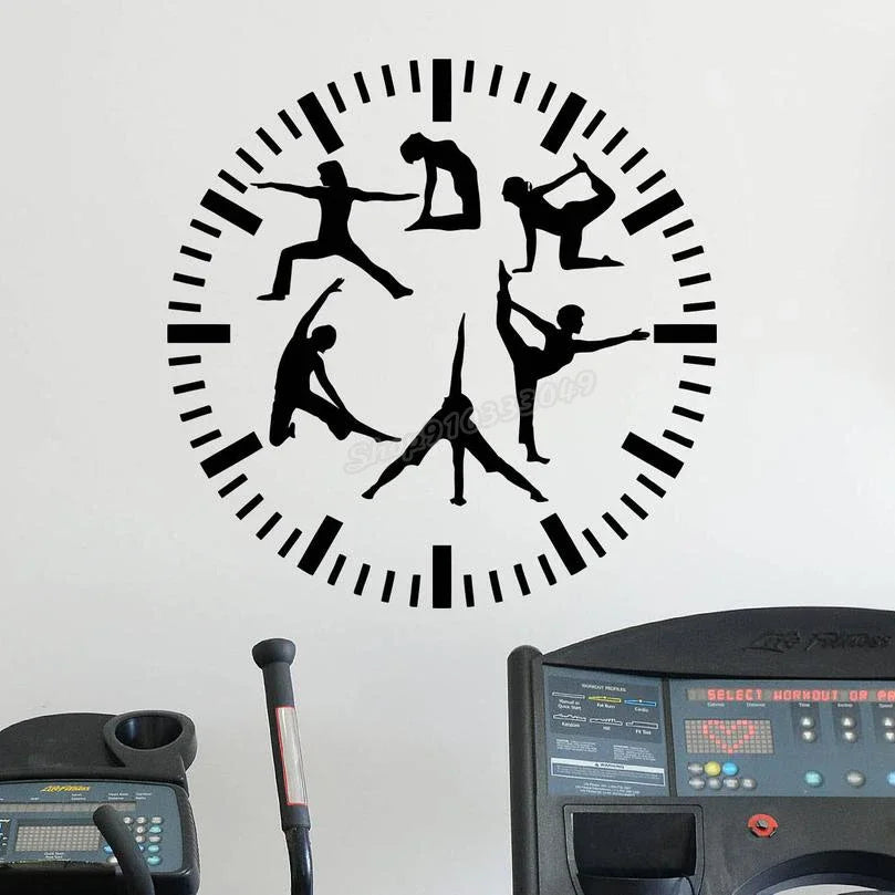 Fitness Clock Yoga Wall Decal Vinyl